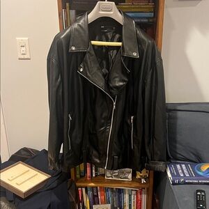 ASOS Black Faux Leather Jacket with Silver Accents